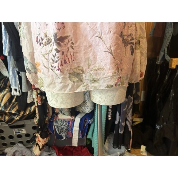 Pronto Moda Pink Long Sleeve Boho Silk Blouse Floral SILK ITALY Sz L - Picture 2 of 8